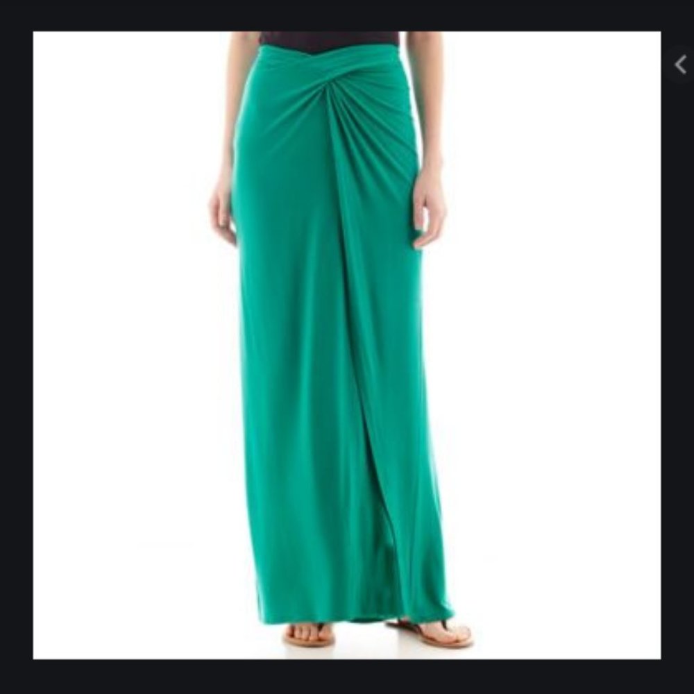 Bisou Bisou Emerald Green Maxi Wrap Boho Skirt L